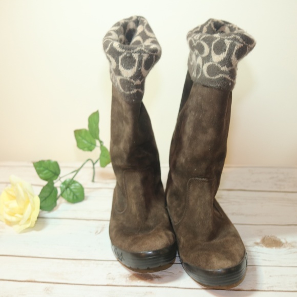 Coach Tatum Brown Suede Sig C Boots Sz 7.5 M - Picture 2 of 8
